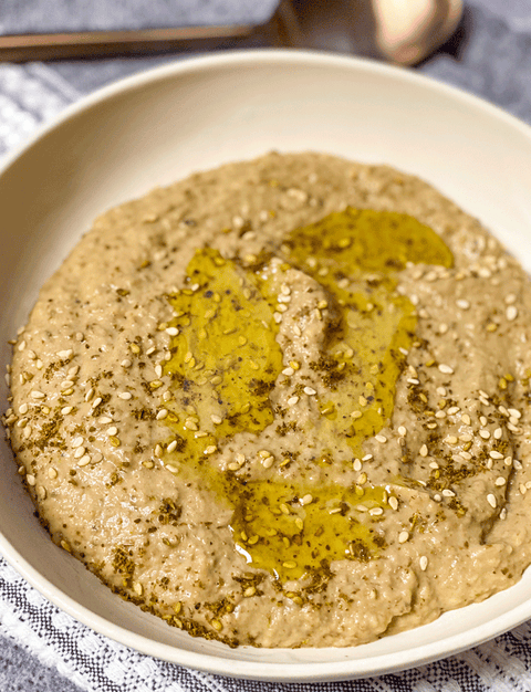 Smoky Eggplant Baba Ganoush (vegan, dairy-free, nut free) x Pulp Chips with Girls Who Eat's Jamie Koll
